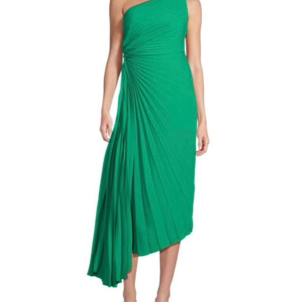 Nicole Miller Vibrant Green One-Shoulder Dress